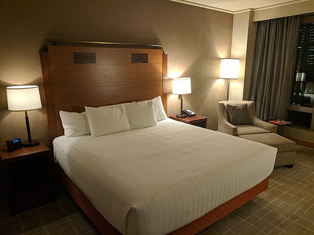 Bed in hotel room